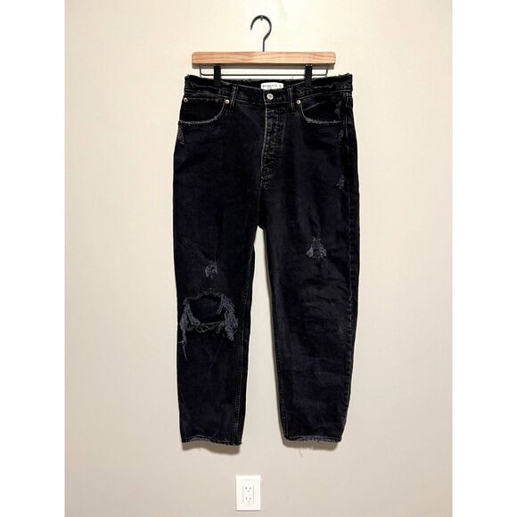 Abercrombie & Fitch The Dad High Rise Distressed Black Jeans Women's 30 Short - Picture 6 of 11